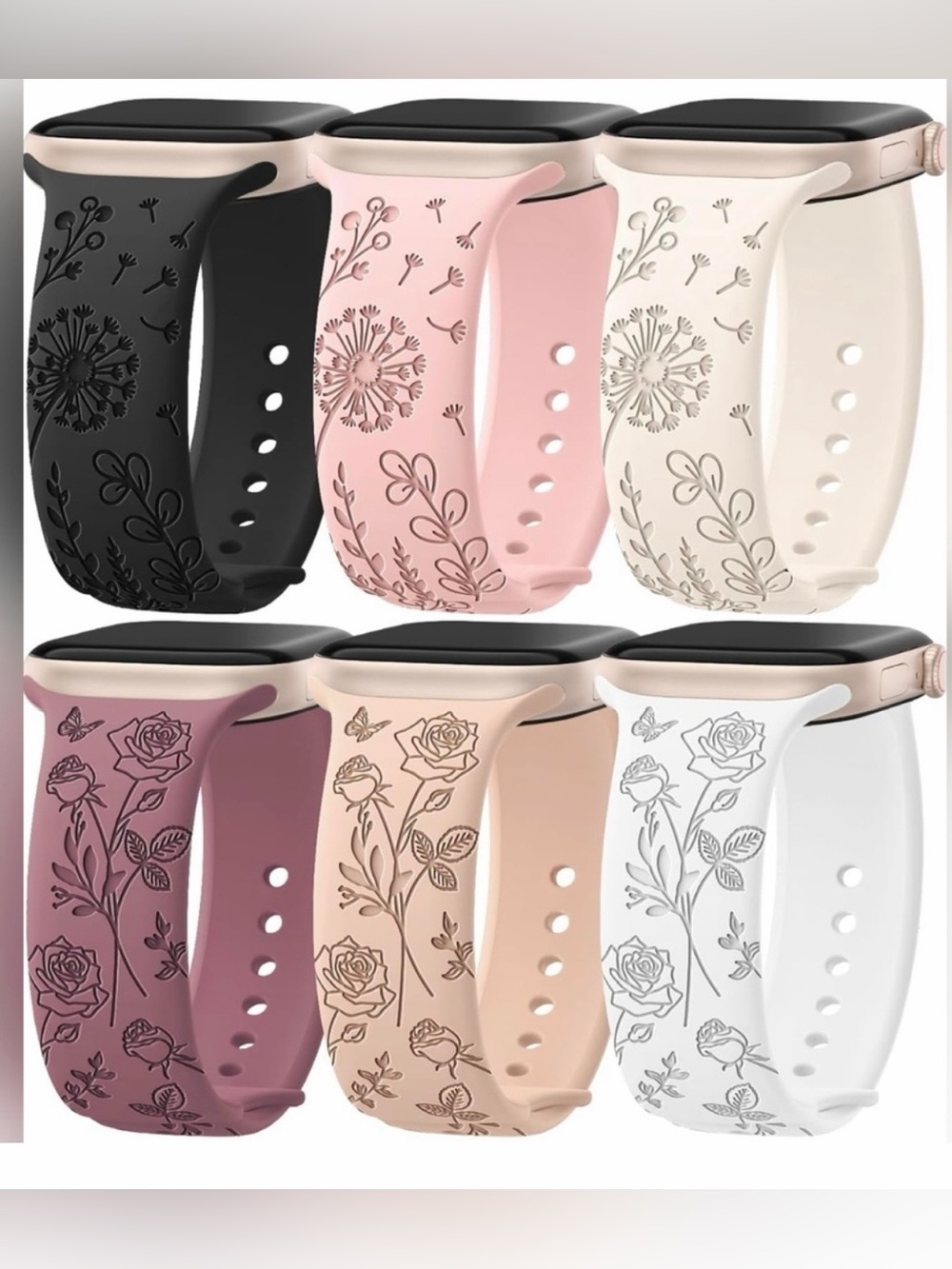 BRAND NEW Floral Patterned Silicone Smartwatch Bands Set of 6 for Apple Watch